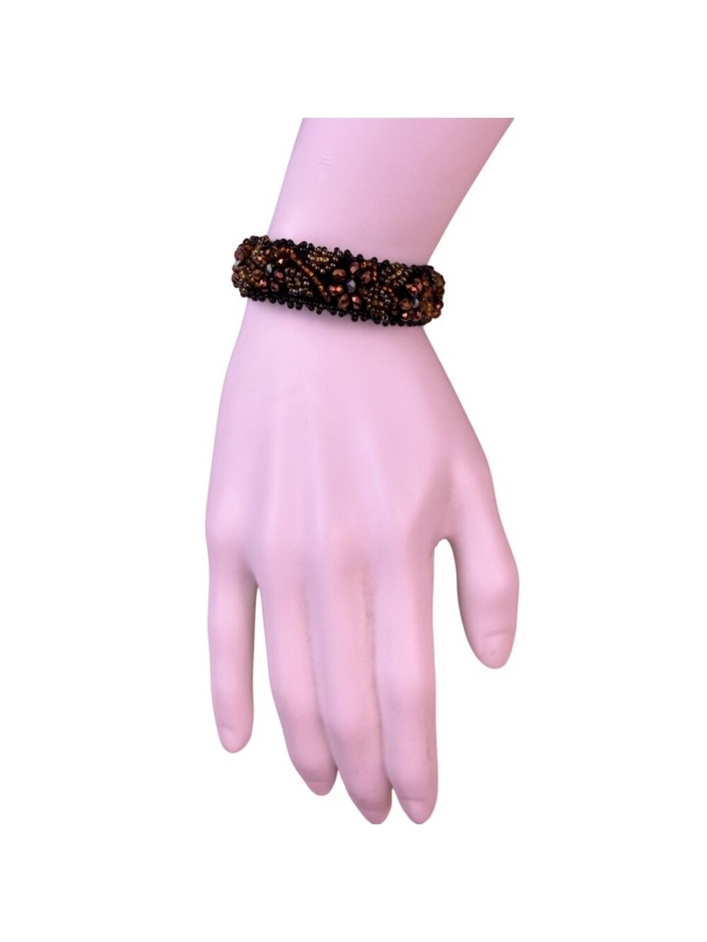 Handmade Womens Black Woven Crystal Beaded Bracelet Jewelry Gold & Bronze